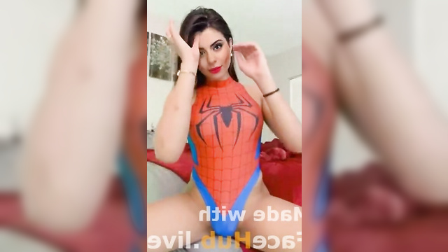 Celaine's ASMR shows off her big dick in sexy schoolgirl and Spider-Woman cosplays