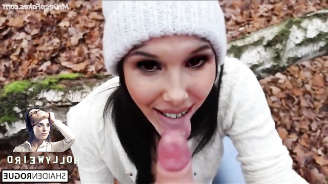 DeepFake Millie Bobby Brown loves to suck cock in the woods