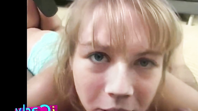 Fake Jennette McCurdy jerking off dick got a lot of cum on her face
