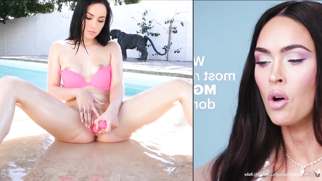 Dissolute bitch Megan Fox masturbates by dildo, real fake [PREMIUM]