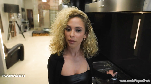 Slender curly blonde Shakira gets high from fucking - fake