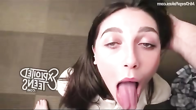 Fake Emma Chamberlain licking penis from head to balls