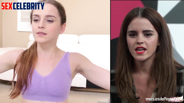 Fake Emma Watson got wet after working out - trainer fucked her