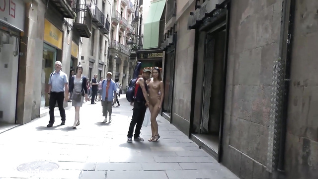 Hila Klein walking the street completely naked - face swap