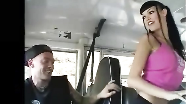 Tattooed couple having sex in the abandoned bus - fake Tarja Turunen
