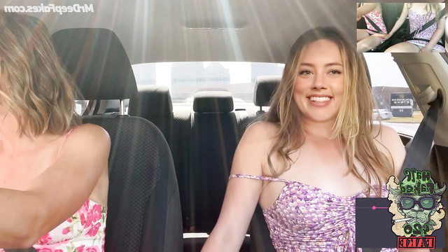 Hot teens Amber Heard & Margot Robbie having fun in a car /fakes