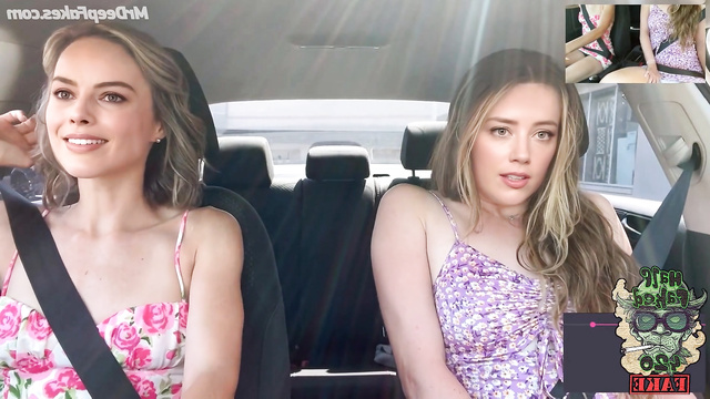 Hot teens Amber Heard & Margot Robbie having fun in a car /fakes