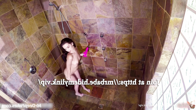 Naked Emily Blunt takes a shower with a pink dildo
