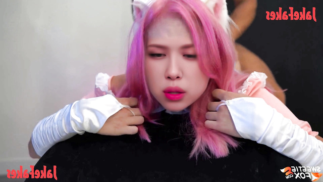 Fake Rose (로제 블랙핑크) bitch with pink hair gets her ass pounded
