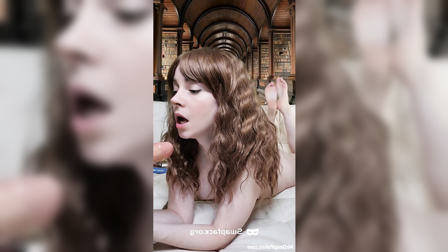 Naked Emma Watson practices masturbation in the library