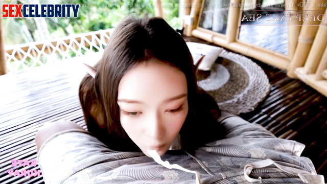Sexy brunette Minju (김민주 아이즈원) making blowjob in big villa, fake