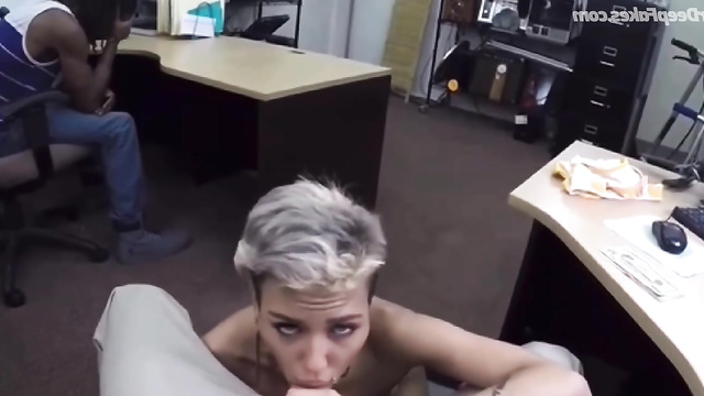 Blonde sucking cock right in the office - Miley Cyrus pov porn
