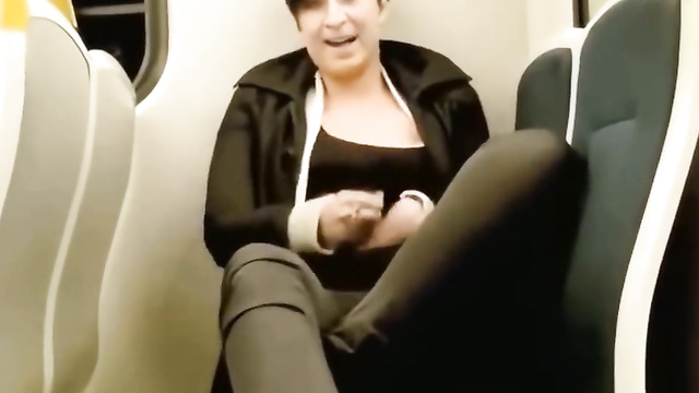 AI Caroline Quentin got so horny that she started masturbating on the bus