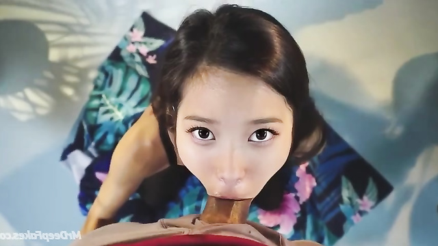 Lustful Korean IU (이지은 딥페이크) demonstrates what her throat is capable of