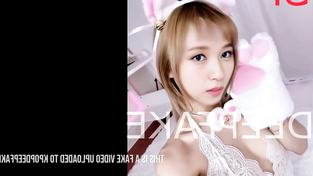 Mina 섹시한 미나 BLACKPINK 딥페이크 in sexy kitten costume and fishnets shows charms