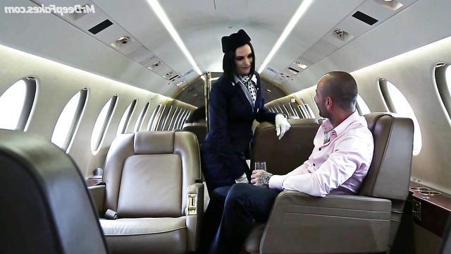 Sexy stewardess Jaimie Alexander relaxes with passenger [deepfake]